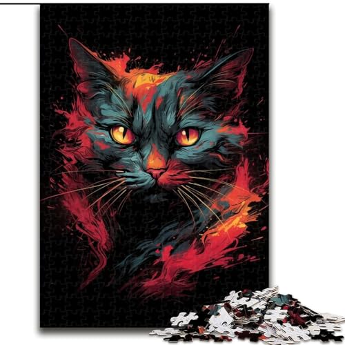 1000-teiliges Puzzle für Erwachsene, Psychedelic Art Cat Puzzle aus Pappe, interaktives Familienspiel, Denksportgeschenk, Lernspielzeug, 1000 Teile(26x38cm) von XHAXING