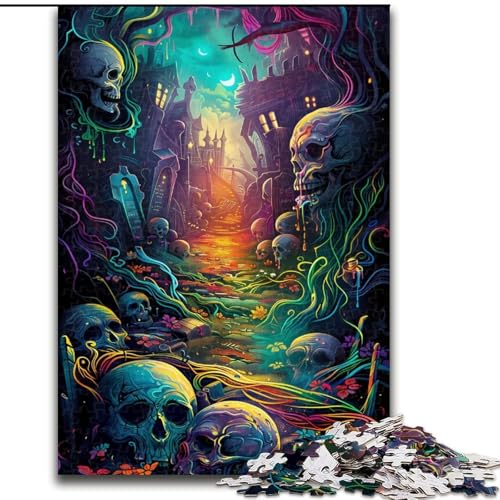 1000-teiliges Puzzle für Erwachsene, Psychedelic Skull Road Puzzle aus Holz, interaktives Familienspiel, Denksportgeschenk, Lernspielzeug, 1000 Stück(50x75cm) von XHAXING
