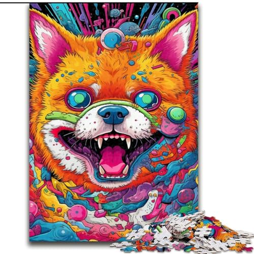 1000-teiliges Puzzle für Erwachsene, Psychedelisches Corgi-Puzzle aus Holz, Spielzeug, Geschenk, pädagogisches, intellektuelles, entspannendes Familienspiel, 1000 Teile(50x75cm) von XHAXING