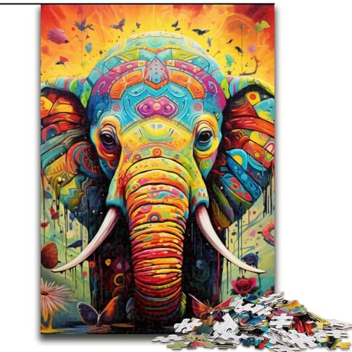 1000-teiliges Puzzle für Erwachsene, Psychedelisches Elefanten-Puzzle aus Pappe, interaktives Familienspiel, Denksport-Geschenk, Lernspielzeug, 1000 Teile(26x38cm) von XHAXING