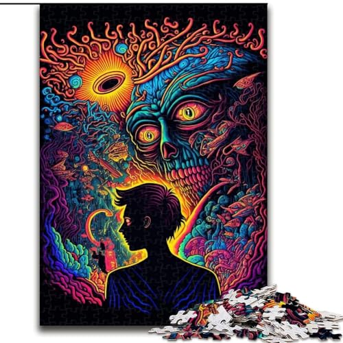 1000-teiliges Puzzle für Erwachsene, Psychedelisches Totenkopf-Puzzle aus Holz, anspruchsvolles Denkspiel für Teenager, unterhaltsames interaktives Spiel für die ganze Familie, 1000 Teile(50x75cm) von XHAXING