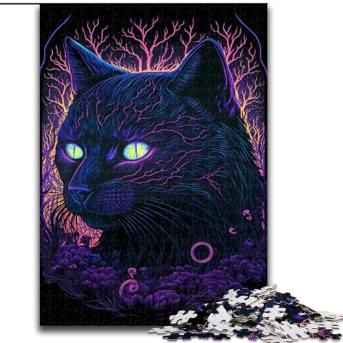 1000-teiliges Puzzle für Erwachsene, Schwarzlicht-Katzen-Puzzle aus Pappe, ideales Urlaubs- oder Geburtstagsgeschenk, Partyspiel-Spielzeug, 1000 Teile(26x38cm) von XHAXING