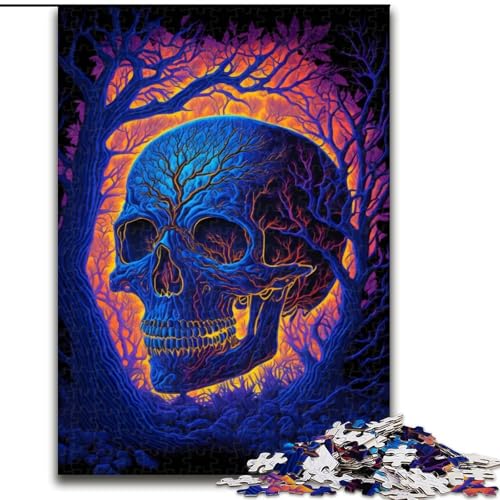 1000-teiliges Puzzle für Erwachsene, Schwarzlicht-Totenkopf-Puzzle aus Holz, schwieriges Denkspiel für Jugendliche, 1000 Teile(50x75cm) von XHAXING
