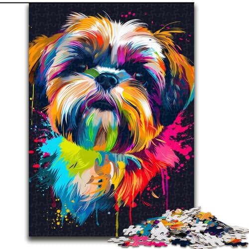 1000-teiliges Puzzle für Erwachsene, Shih Tzu Neon-Puzzle aus Holz, Geburtstage, Feiertage und Heimdekoration, 1000 Teile(50x75cm) von XHAXING