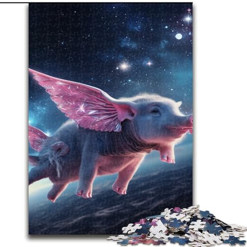 1000-teiliges Puzzle für Erwachsene, Sternenhimmel, rosa Schwein, Puzzle aus Holz, interaktives Familienspiel, Denksportgeschenk, Lernspielzeug, 1000 Stück(50x75cm) von XHAXING