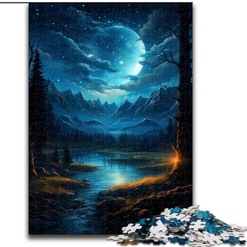 1000-teiliges Puzzle für Erwachsene, Sternennacht mit Mond, Puzzle aus Holz, Spielzeug, Geschenk, pädagogisches, intellektuelles, entspannendes Familienspiel, 1000 Teile(50x75cm) von XHAXING