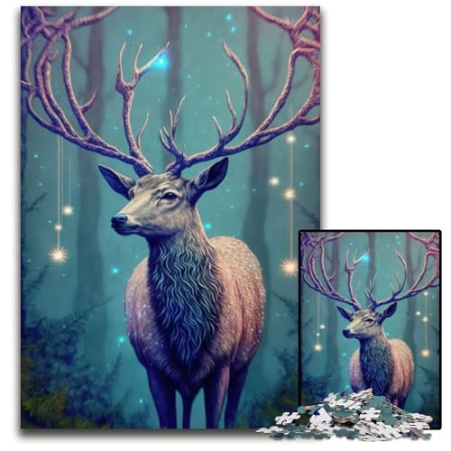 1000-teiliges Puzzle für Erwachsene, Tier-Hirsch, Holzpuzzle für Erwachsene für Teenager, Familienspieleabend, hirnfordernde Geschenkidee, 26 x 38 cm von XHAXING
