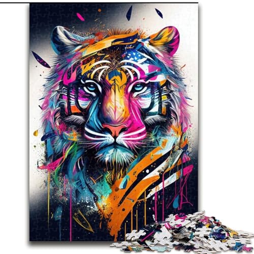 1000-teiliges Puzzle für Erwachsene, Tigergesicht, Pop-Art-Tierpuzzle aus Holz, pädagogische Aktivität zur Verbesserung der kognitiven Fähigkeiten, 1000 Stück(50x75cm) von XHAXING