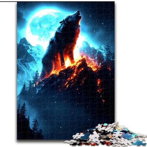 1000-teiliges Puzzle für Erwachsene, Wolf im Mond, Puzzle aus Holz, interaktives Familienspiel, Denksportgeschenk, Lernspielzeug, 1000 Teile(50x75cm) von XHAXING