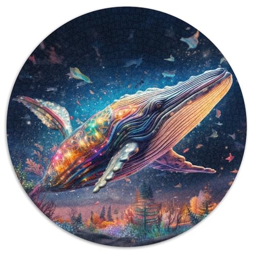 1000-teiliges Puzzle für Erwachsene, bunter Blauwal, rund, Puzzle, Spielzeug, Geschenk, pädagogisches, intellektuelles, entspannendes Familienspiel (67,5 x 67,5 cm) von XHAXING