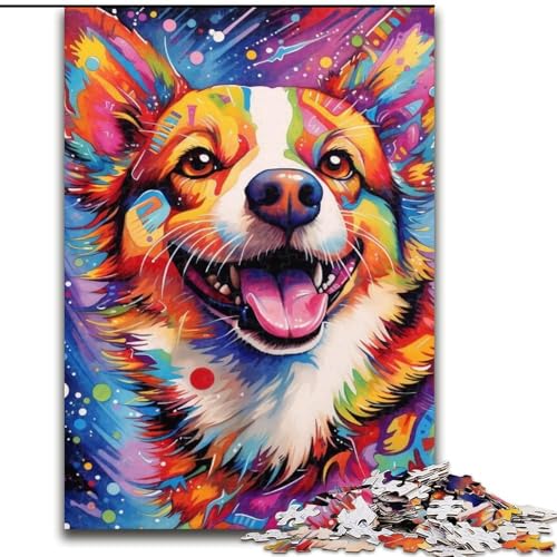 1000-teiliges Puzzle für Erwachsene, buntes Corgi-Tier-Puzzle aus Holz, interaktives Familienspiel, Denksportgeschenk, Lernspielzeug, 1000 Stück(50x75cm) von XHAXING