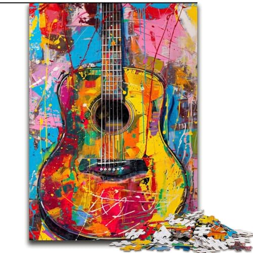 1000-teiliges Puzzle für Erwachsene, buntes Gitarren-Puzzle aus Holz, anspruchsvolles DIY-Denkspiel, interaktives Familienspiel, 1000 Teile(50x75cm) von XHAXING