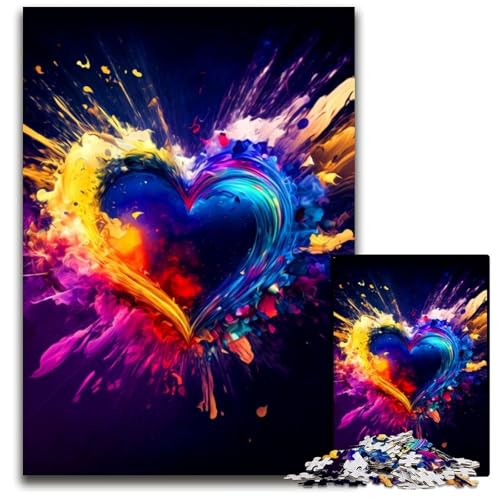 1000-teiliges Puzzle für Erwachsene, buntes Herz, Holzpuzzle für Erwachsene und Teenager, Familienspieleabend, hirnfordernde Geschenkidee, 26 x 38 cm von XHAXING