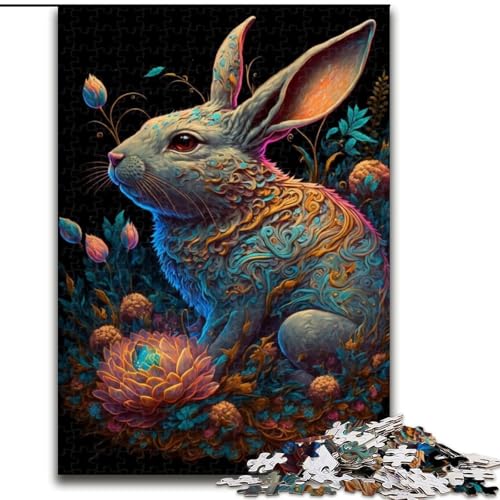1000-teiliges Puzzle für Erwachsene, farbenfrohes Kaninchen-Kunst-Puzzle aus Holz, anspruchsvolles Denkspiel für Teenager, Familienspaß, DIY-Heimdekor-Geschenk, 1000 Stück(50x75cm) von XHAXING