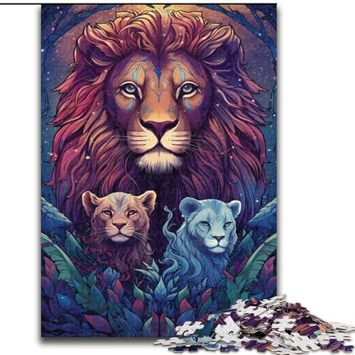 1000-teiliges Puzzle für Erwachsene, farbenfrohes Löwen-Kunstpuzzle aus Holz, interaktives Familienspiel, Denksportgeschenk, Lernspielzeug, 1000 Stück(50x75cm) von XHAXING