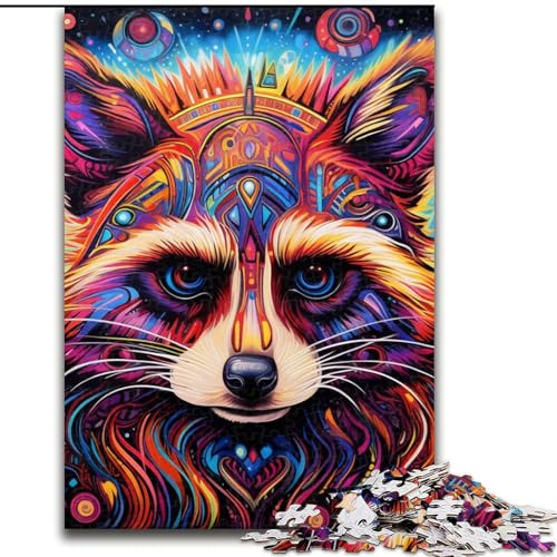 1000-teiliges Puzzle für Erwachsene, farbenfrohes Waschbär-Kunstpuzzle aus Pappe, interaktives Familienspiel, Denksportgeschenk, Lernspielzeug, 1000 Teile(26x38cm) von XHAXING