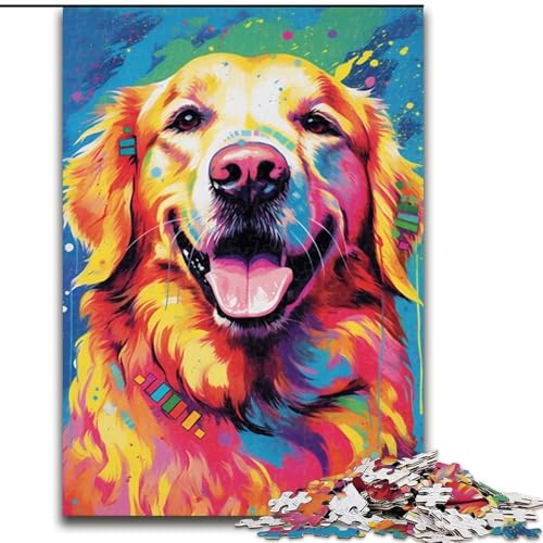 1000-teiliges Puzzle für Erwachsene, lächelnder Golden Retriever-Hund, aus Pappe, schwieriges Denkspiel für Teenager, 1000 Teile(26x38cm) von XHAXING