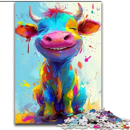 1000-teiliges Puzzle für Erwachsene, lächelndes süßes Kuh-Puzzle aus Holz, Spielzeug, Geschenk, pädagogisches intellektuelles Dekomprimierungsspaß-Familienspiel, 1000 Teile(50x75cm) von XHAXING