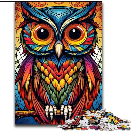 1000-teiliges Puzzle für Erwachsene, psychedelisches, schönes Eulen-Puzzle aus Holz, interaktives Familienspiel, Denksportgeschenk, Lernspielzeug, 1000 Stück(50x75cm) von XHAXING