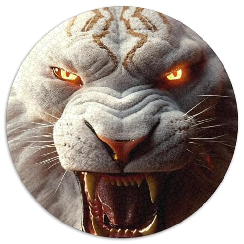 1000-teiliges Puzzle für Erwachsene, rund, Tiger mit weißem Fell, Papierpuzzle, anspruchsvolles Denkspiel für Teenager, Spaß für den Spieleabend mit der Familie (67,5 x 67,5 cm) von XHAXING