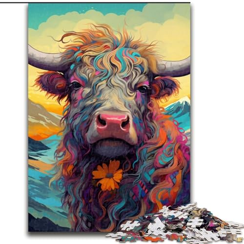 1000-teiliges Puzzle für Erwachsene, schottisches Kuh-Puzzle aus Holz, anspruchsvolles Denkspiel für Teenager, Spaß für den Familienspielabend, 1000 Teile(50x75cm) von XHAXING