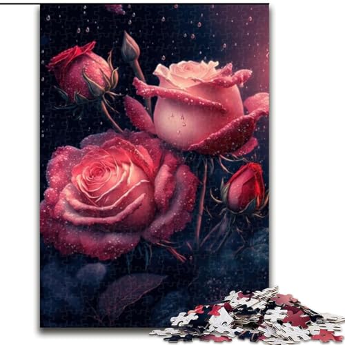 1000-teiliges Puzzle für Erwachsene, wunderschönes Rosen-Puzzle aus Holz, Spielzeug, Geschenk, pädagogisches, intellektuelles, entspannendes Familienspiel, 1000 Teile(50x75cm) von XHAXING