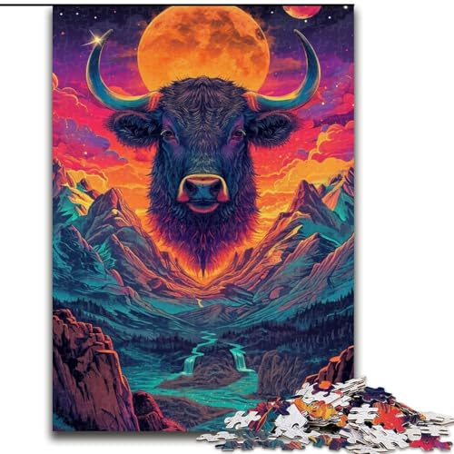 1000-teiliges Puzzle für Erwachsene,Sigpsychedelische Kuh in den Bergen,Puzzle aus Holz,Spielzeug,Geschenk,pädagogisches intellektuelles Entspannungsspiel,lustiges Familienspiel,1000 Teile(50x75cm) von XHAXING