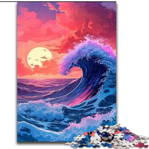 1000-teiliges Puzzle für Erwachsene Wellen in der Abendsonne. Aus Pappe, anspruchsvolles DIY-Denkspiel, interaktives Familienspiel, 1000 Teile(26x38cm) von XHAXING