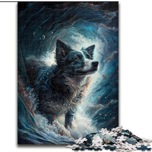 1000-teiliges Puzzle mit Border-Collie-Hund aus Pappe, interaktives Familienspiel, DIY-Heimdekoration, Gehirn-Herausforderung, Geschenk, 1000 Teile(26x38cm) von XHAXING