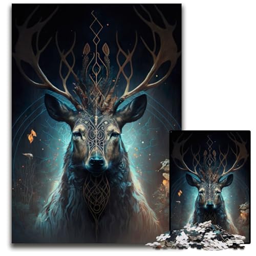 1000-teiliges Puzzle mit Fantasy-Hirschmotiv für Erwachsene, Denkspiel, interaktives Familienspiel, geeignet für Kinder ab 14 Jahren, 26x38cm 1000-teiliges Puzzle mit Fantasy-Hirschmotiv für Erwachsene, Denkspiel, interaktives Familienspiel, geeignet für Kinder ab 14 Jahren, 26x38cm von XHAXING