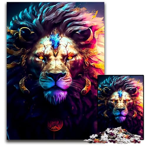 1000-teiliges Puzzle mit Löwenmotiv, Holzpuzzle für Erwachsene, Spiel für Erwachsene, Geschenk, interaktives Familienspiel, Gehirn-Herausforderung, Geschenk, 50x75cm von XHAXING