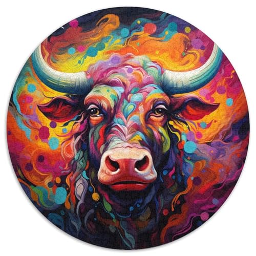 1000-teiliges Puzzle mit Tierbüffeln, rund, aus Pappe, Denkspiel, interaktives Familienspiel, geeignet für Kinder ab 14 Jahren (67,5 x 67,5 cm) von XHAXING