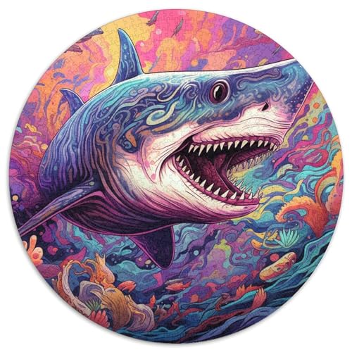 1000-teiliges Puzzle mit Tiermotiv, Hai, rund, Papppuzzle, Denkspiel, interaktives Familienspiel, geeignet für Kinder ab 14 Jahren (67,5 x 67,5 cm) von XHAXING