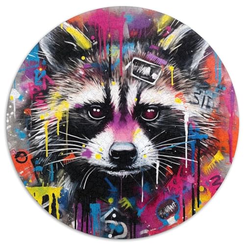 1000-teiliges Puzzle mit Waschbär-Graffiti, runde Papppuzzles, Denkspiel, interaktives Familienspiel, geeignet für Kinder ab 14 Jahren (67,5 x 67,5 cm) von XHAXING