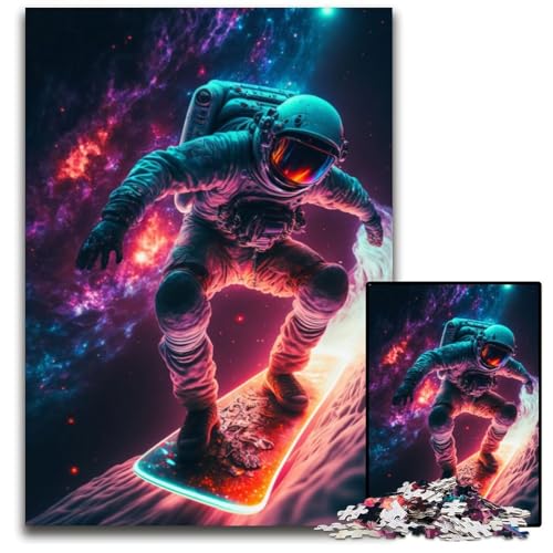 Astronaut auf einem Skateboard, 1000-teiliges Puzzle für Erwachsene, Holzpuzzle, DIY-Dekoration, Gehirn-Herausforderung, für Erwachsene, Familie, 50 x 75 cm von XHAXING