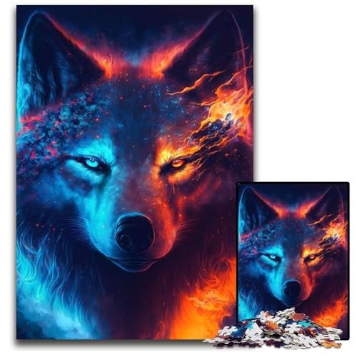 Bunter Wolf, 1000-teiliges Puzzle, Holzpuzzle, Denksportaufgabe, Teenager und Heimdekoration, 50x75cm von XHAXING