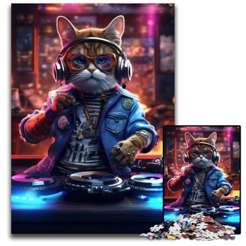 Cat DJ 1000-Teile-Puzzle für Erwachsene, Puzzle, ideal für Familienspaß, Entspannung, 26 x 38 cm von XHAXING