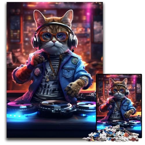Cat DJ Puzzle für Erwachsene 1000 Teile Puzzle Interaktives Familienspiel, DIY-Heimdeko, Denksport-Geschenk 50x75CM/19.68x29.52inch von XHAXING
