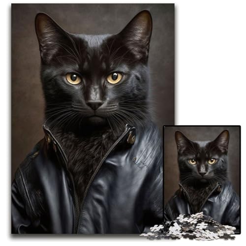 Cooles schwarzes Katzen-Puzzle für Erwachsene, 1000 Teile, anspruchsvolles DIY-Denkspiel, perfektes Familienspiel oder dekoratives Geschenk, 26x38cm Cooles schwarzes Katzen-Puzzle für Erwachsene, 1000 Teile, anspruchsvolles DIY-Denkspiel, perfektes Familienspiel oder dekoratives Geschenk, 26x38cm von XHAXING