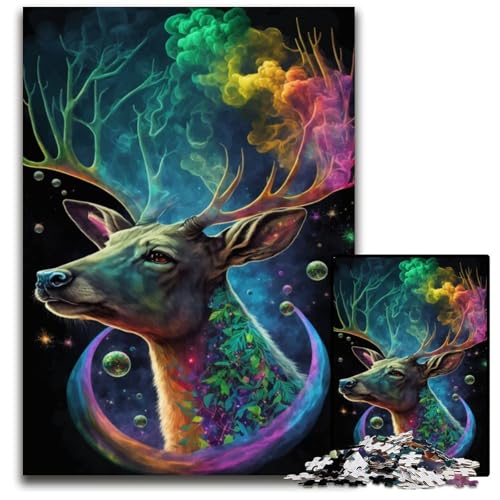 Cosmic Trippy Deer 1000-teiliges Puzzle aus Pappe, Denksportaufgabe, Teenager und zur Heimdekoration, 26x38cm von XHAXING