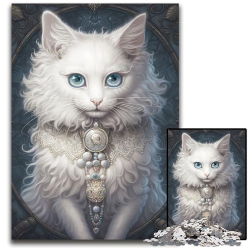 Flauschiges weißes Kätzchen-Puzzle für Erwachsene, 1000 Teile, anspruchsvolle Puzzles, Spaß für die ganze Familie, Gehirn-Herausforderung, Teenager, 50 x 75 cm von XHAXING