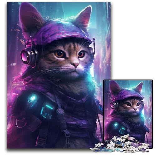 Futuristisches Katzenpuzzle 1000 Teile für Erwachsene Schwierige Puzzles für Erwachsene Herausforderndes Denkspiel - Entspannendes Spielzeug für Teenager 50x75CM/1968x2952inch von XHAXING