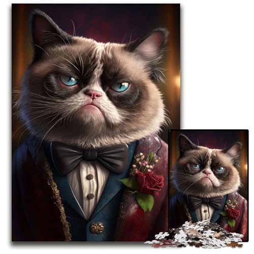 Grumpy Cat Kostüm 1000-teiliges Puzzle für Erwachsene, anspruchsvolles DIY-Denkspiel, perfektes Familienspiel oder dekoratives Geschenk, 26x38cm von XHAXING
