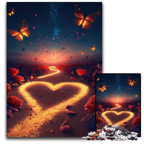 Herz am Strand, 1000-teiliges Puzzle für Erwachsene, schwierige Rätsel für Erwachsene, anspruchsvolles Denkspiel für Teenager, Spaß für den Familienspieleabend, 26x38cm von XHAXING