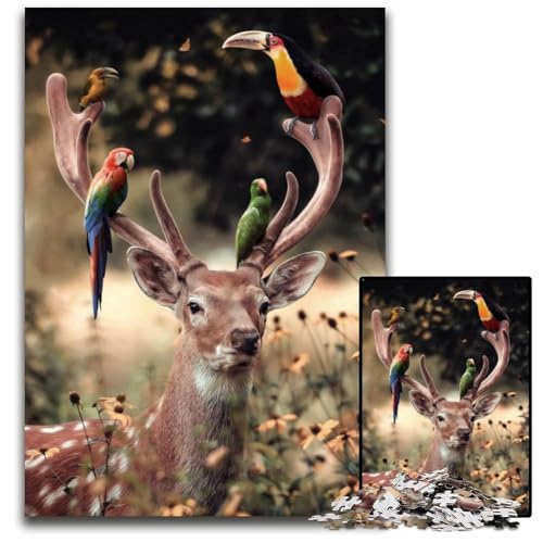 Hirsche und Vögel 1000-teiliges Puzzle aus Holz, Denksportaufgabe, Teenager und Heimdekoration, 26 x 38 cm Hirsche und Vögel 1000-teiliges Puzzle aus Holz, Denksportaufgabe, Teenager und Heimdekoration, 26 x 38 cm von XHAXING
