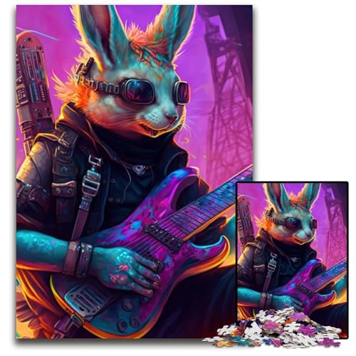 Kaninchen-Gitarren-Tier-Puzzle für Erwachsene, 1000-teiliges Puzzle für Erwachsene, perfekte Heim- oder Bürodekoration, 26x38cm Kaninchen-Gitarren-Tier-Puzzle für Erwachsene, 1000-teiliges Puzzle für Erwachsene, perfekte Heim- oder Bürodekoration, 26x38cm von XHAXING