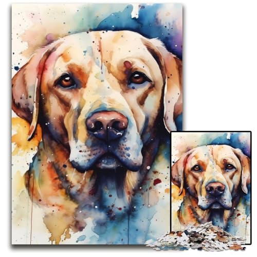Labrador Aquarell Puzzle für Erwachsene 1000 Teile Herausfordernde Puzzles Muttertag, Geburtstag, Weihnachten 26X38CM/10.23x14.96inch von XHAXING