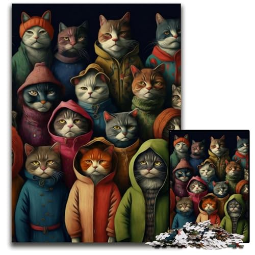 Lustiges Katzen-Gang-Puzzle für Erwachsene, 1000 Teile, anspruchsvolles DIY-Denkspiel, perfektes Familienspiel oder dekoratives Geschenk, 26x38cm von XHAXING