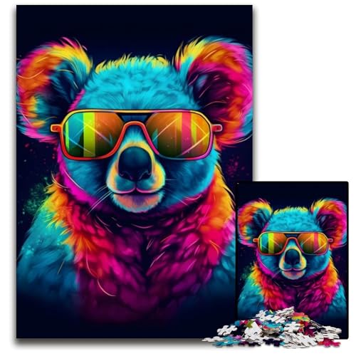 Neon-Koala mit Sonnenbrille, Puzzle 1000 Teile für Erwachsene, schwierige Puzzles für Erwachsene, anspruchsvolles Denkspiel – entspannendes Spielzeug für Teenager, 26x38cm von XHAXING