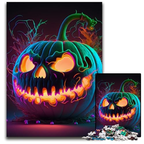 Neon-Kürbis-Puzzle, 1000 Teile, für Erwachsene, schwierige Puzzles für Erwachsene, Spaß bei Heimaktivitäten, Geburtstagsgeschenk, Reisegeschenk, 26 x 38 cm von XHAXING